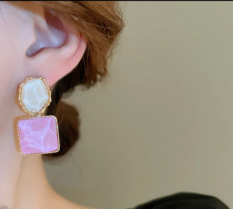 Pink Square Drop Earrings