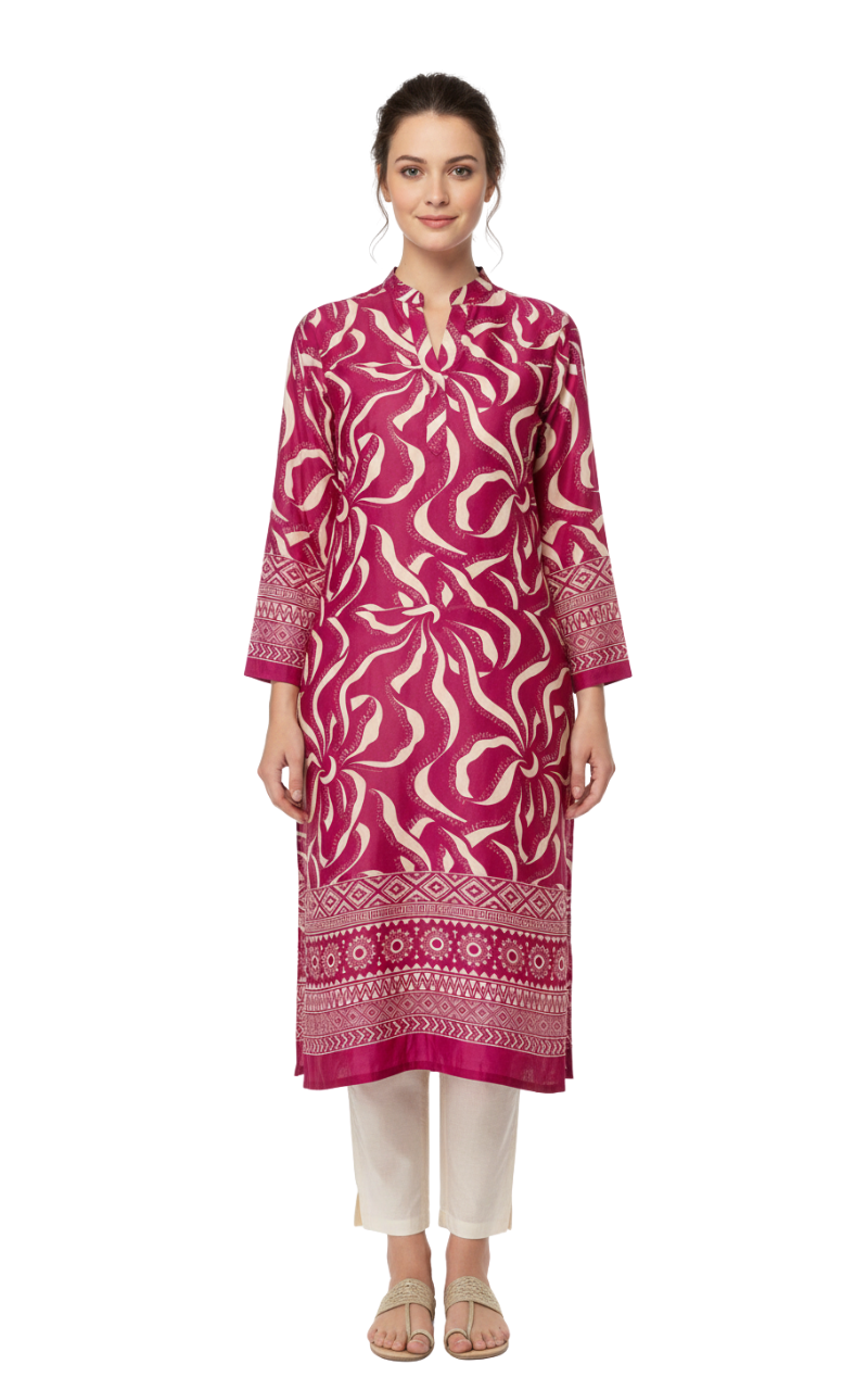 Rani Pink Swirl Printed Kurta