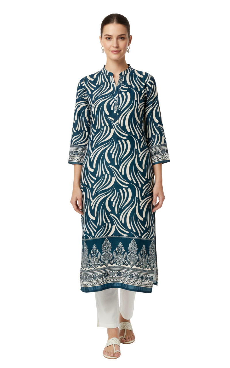 Rippled Indigo Printed Kurta