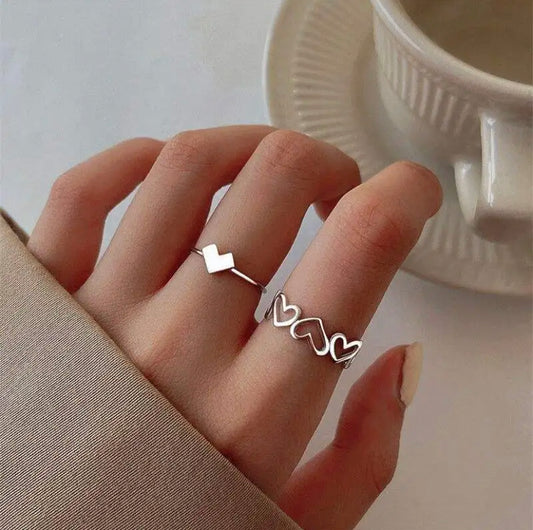 Silver Heart Rings ~ Set of 2