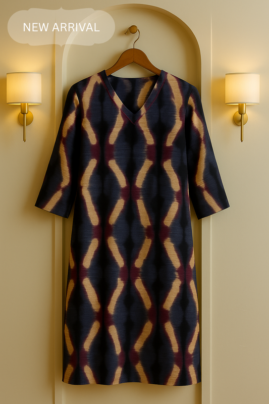 Garnet Grid Ikat Printed Kurta