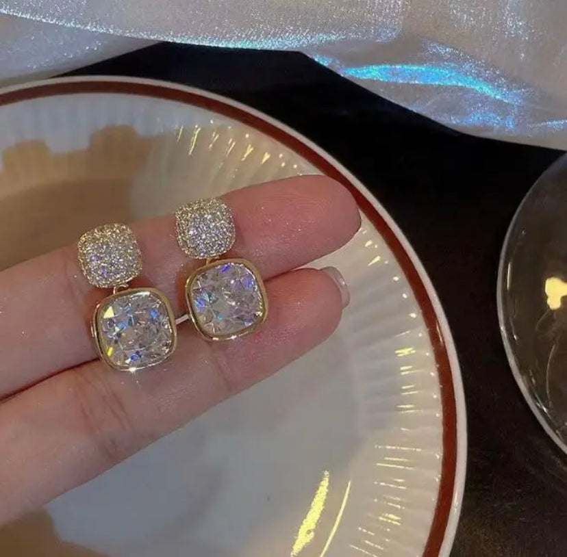 Double Square Diamond Studded Danglers