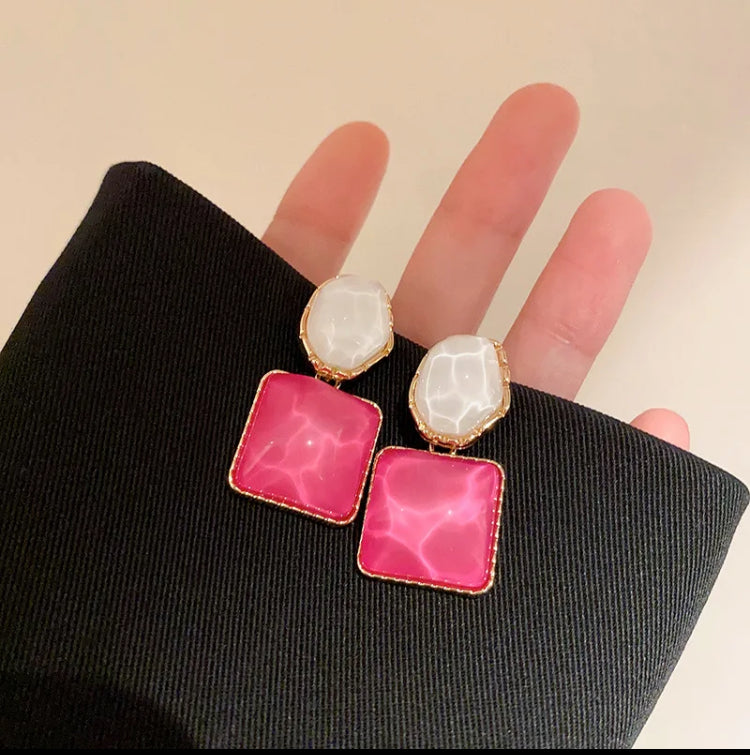 Pink Square Drop Earrings