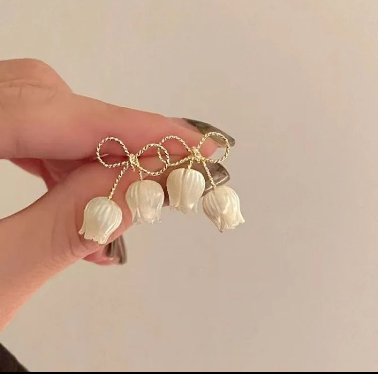 White Tulip Bow Earrings