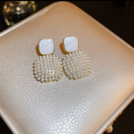Pearl Embedded Square Earrings