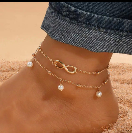 Double Layered Pearl Infinity Anklet