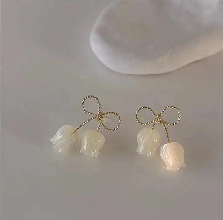 White Tulip Bow Earrings