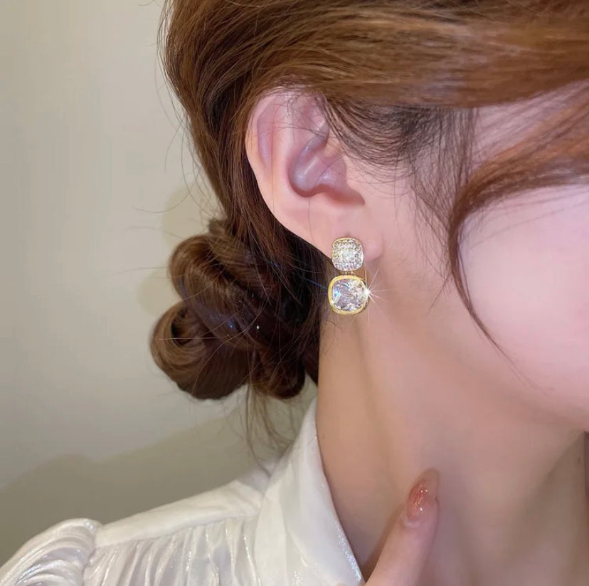 Double Square Diamond Studded Danglers