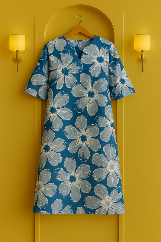Blue Bloomy Floral Printed Kurta