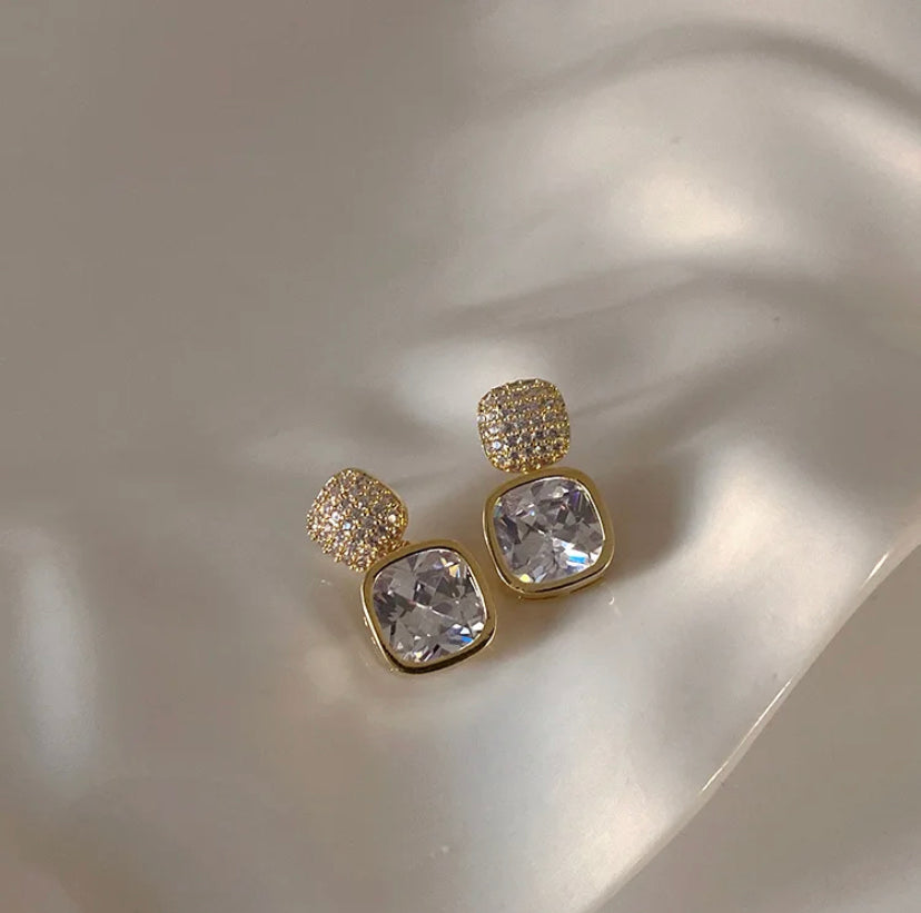 Double Square Diamond Studded Danglers