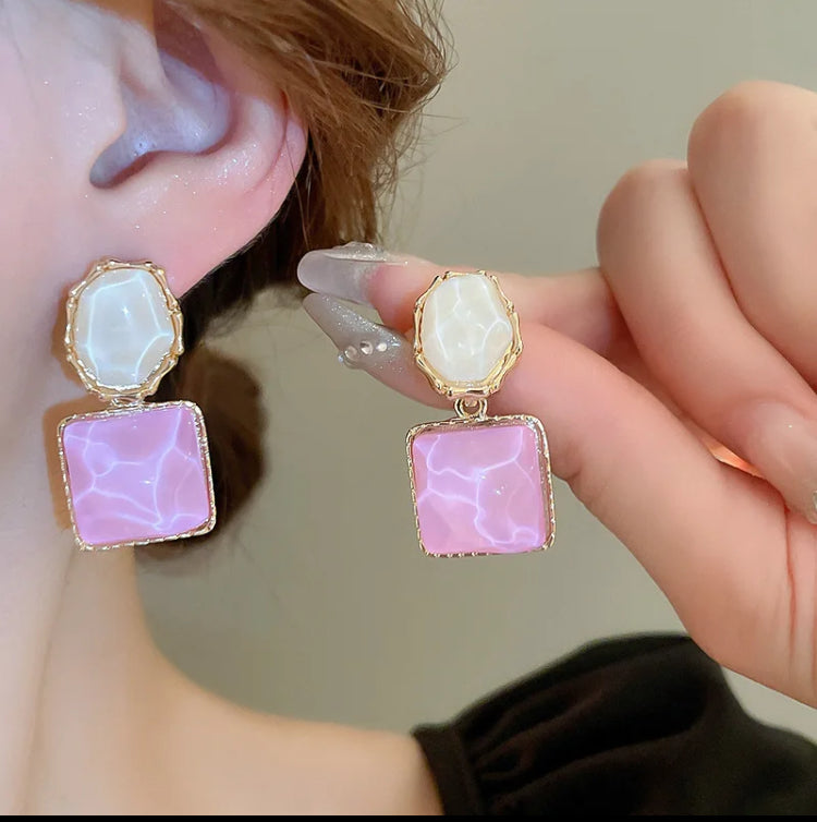 Pink Square Drop Earrings