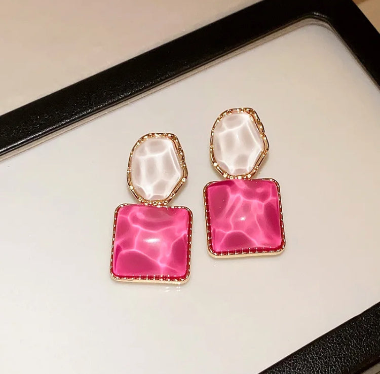 Pink Square Drop Earrings