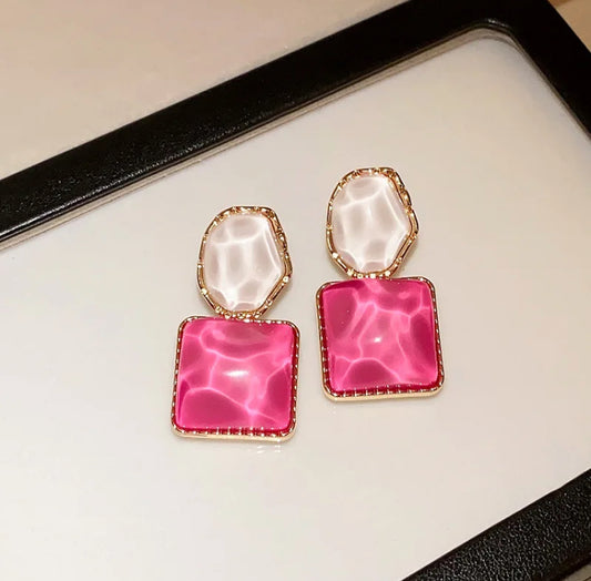 Pink Square Drop Earrings