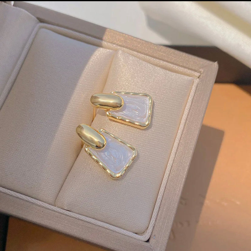 White Minimalist Enamel Earrings