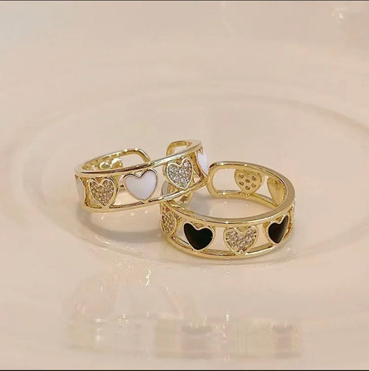 Enamel Heart Diamond Studded Adjustable Ring