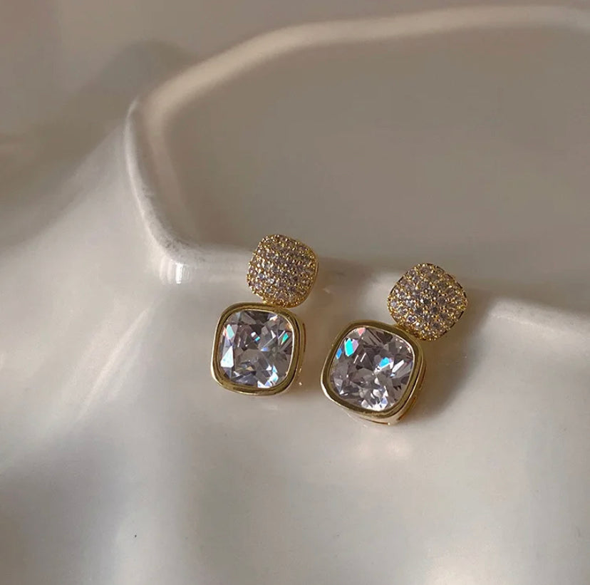 Double Square Diamond Studded Danglers