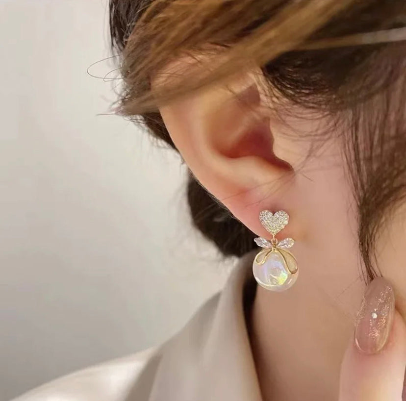 Heart Pearl Danglers