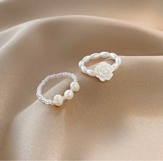 Beaded Pearl Rings Set Of 2