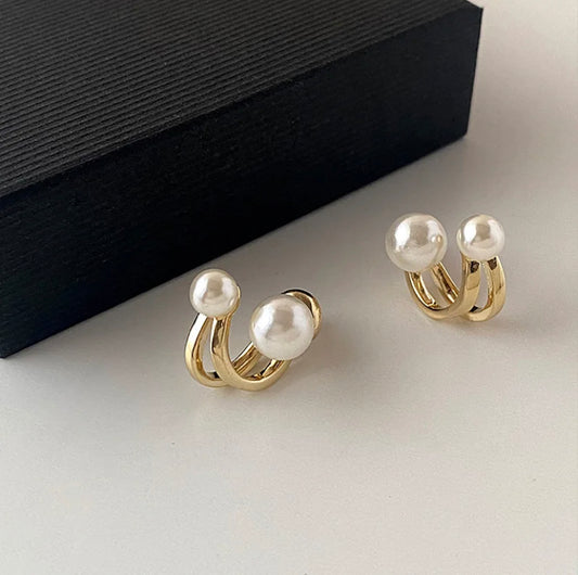 Gold Plated Pearl Overlap Studs