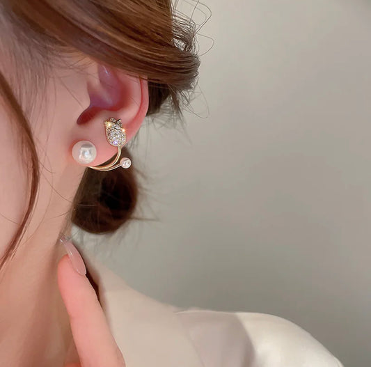 Pearl Tulip Flower Earrings