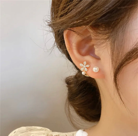 Cute Little Flower Pearl Studs