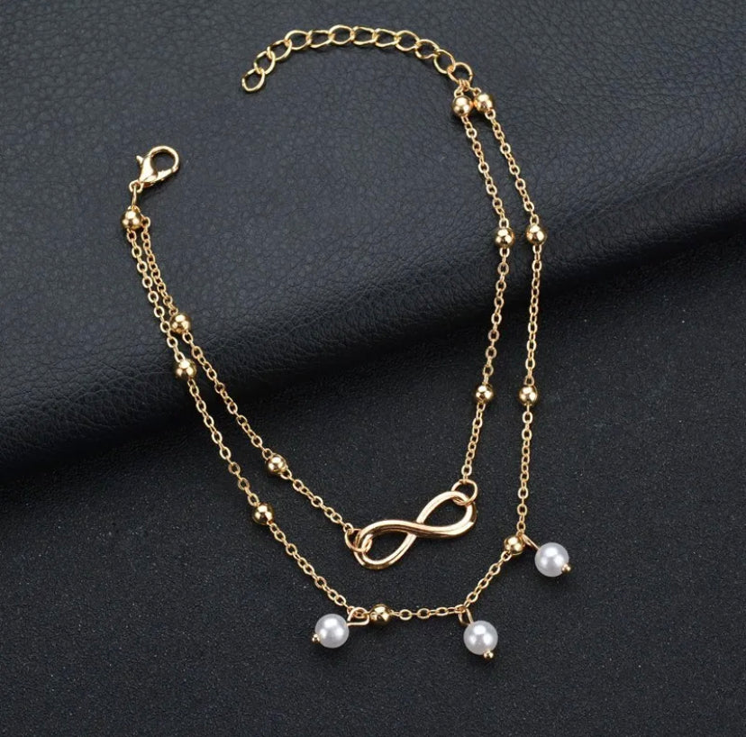 Double Layered Pearl Infinity Anklet