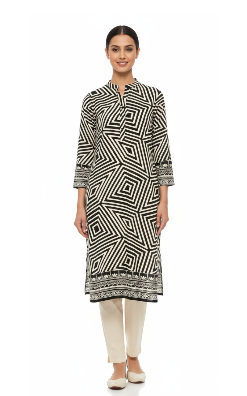 Monochrome Maze Printed Kurta