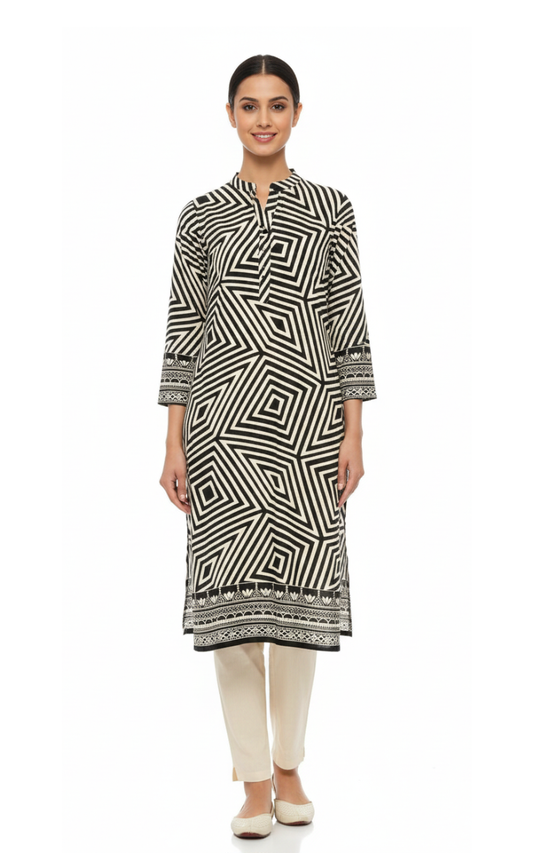 Monochrome Maze Printed Kurta