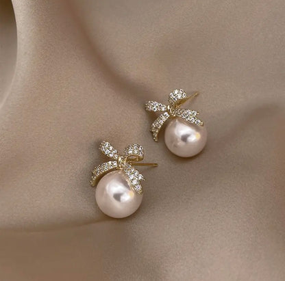Bow Knot Pearl Studs