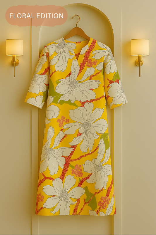 Saffron Magnolia Floral Printed Kurta