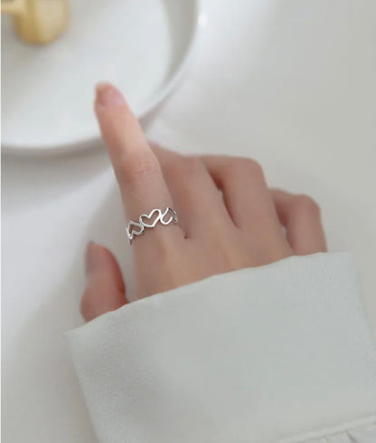 Silver Heart Rings ~ Set of 2