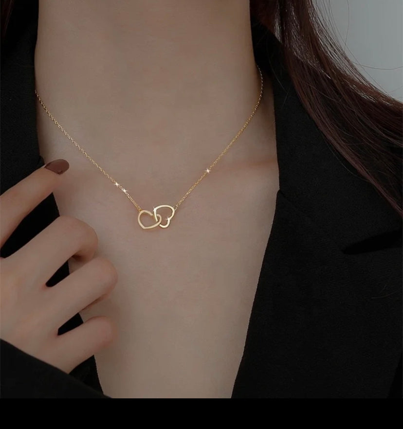 Double Heart Gold Plated Necklace