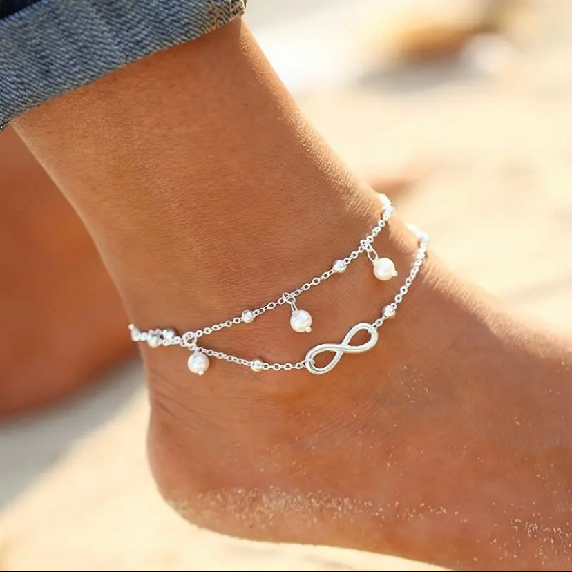 Double Layered Pearl Infinity Anklet