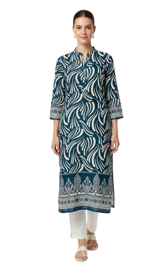 Rippled Indigo Printed Kurta
