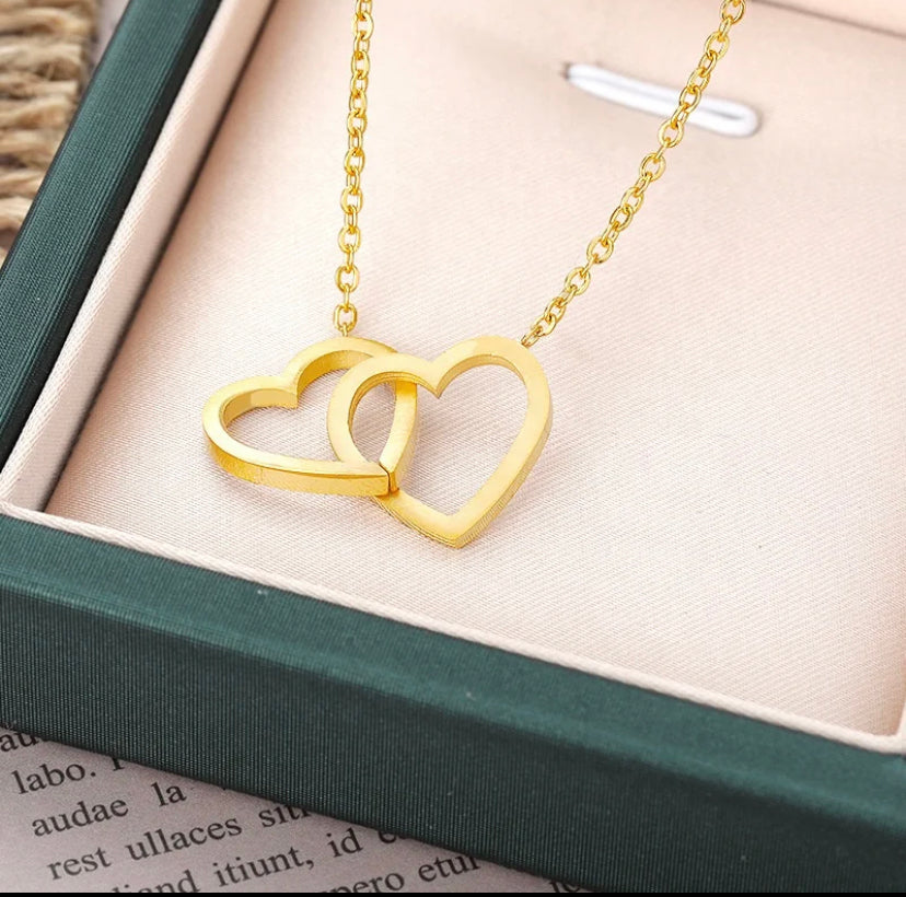 Double Heart Gold Plated Necklace
