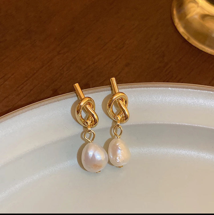 Knot Pearl Drop Earrings