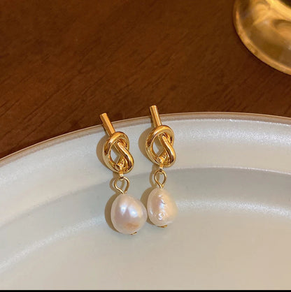 Knot Pearl Drop Earrings