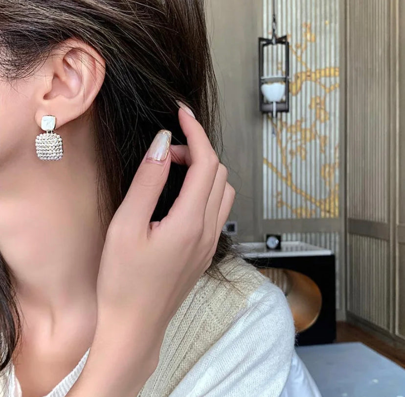 Pearl Embedded Square Earrings