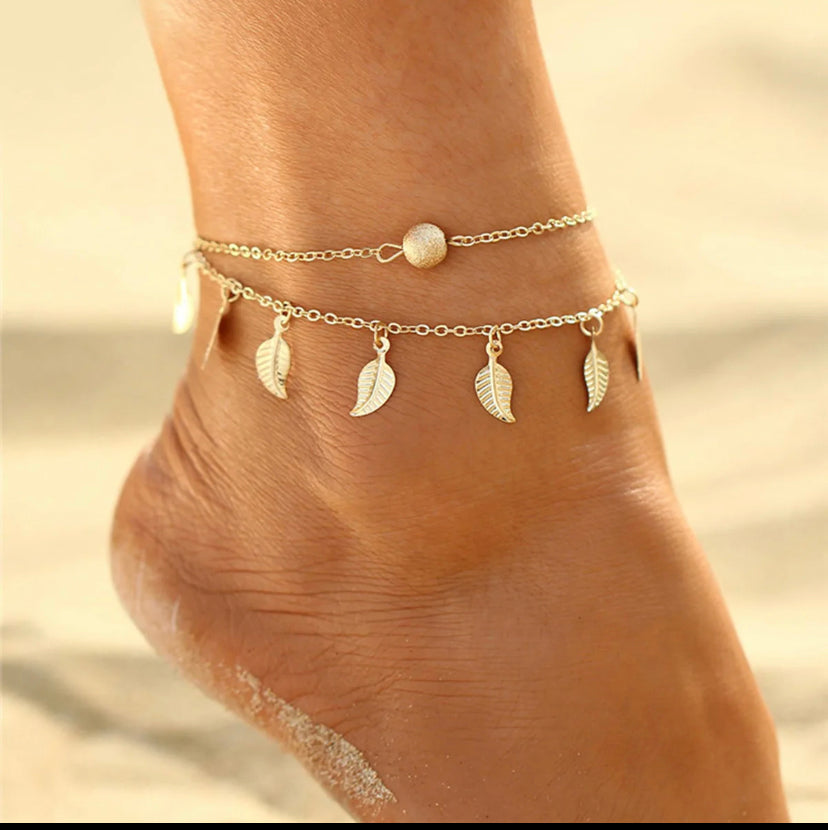 Double Layered Leaf Anklet