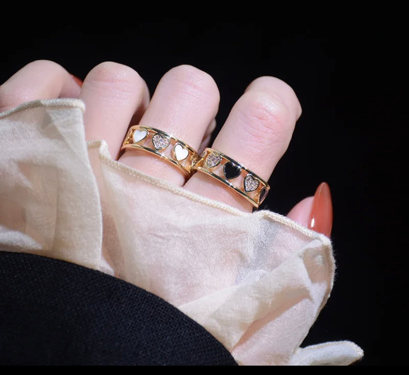 Enamel Heart Diamond Studded Adjustable Ring