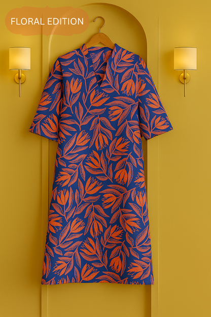Tangerine Bloom Floral Printed Kurta