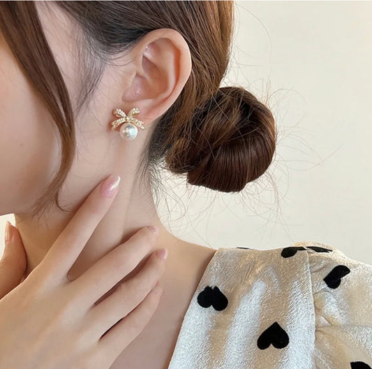 Bow Knot Pearl Studs