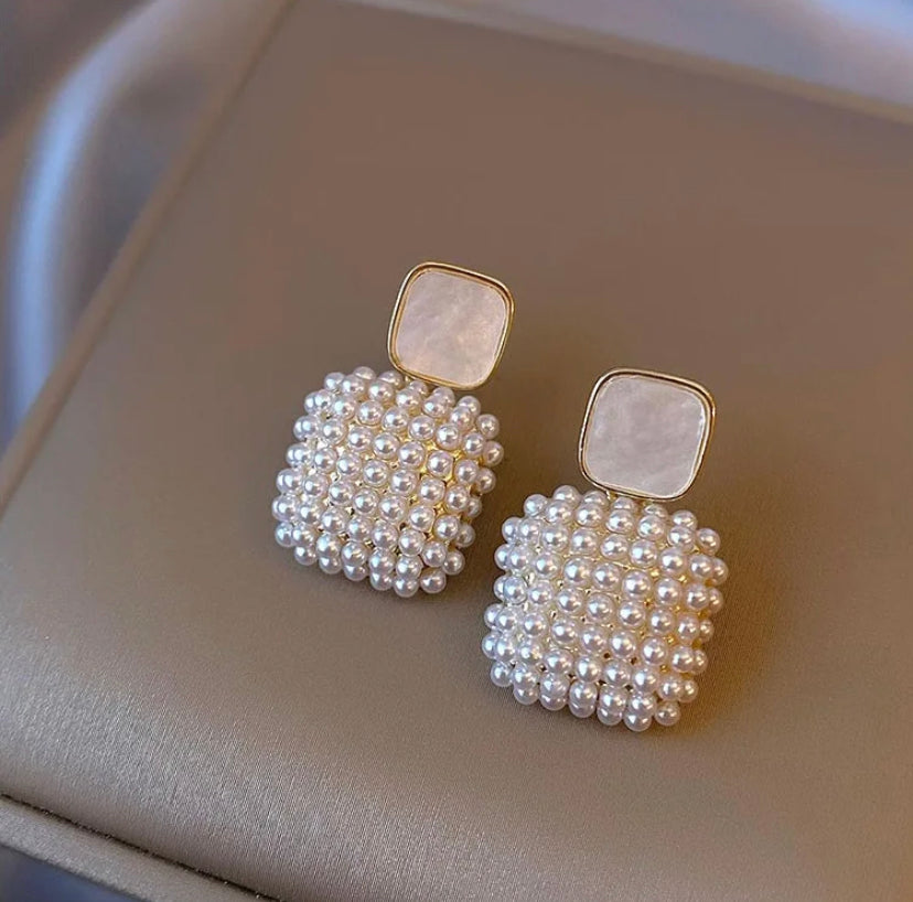 Pearl Embedded Square Earrings