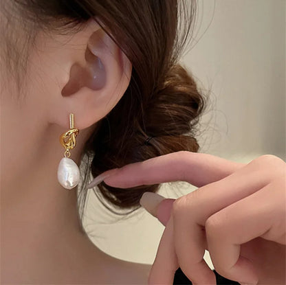 Knot Pearl Drop Earrings