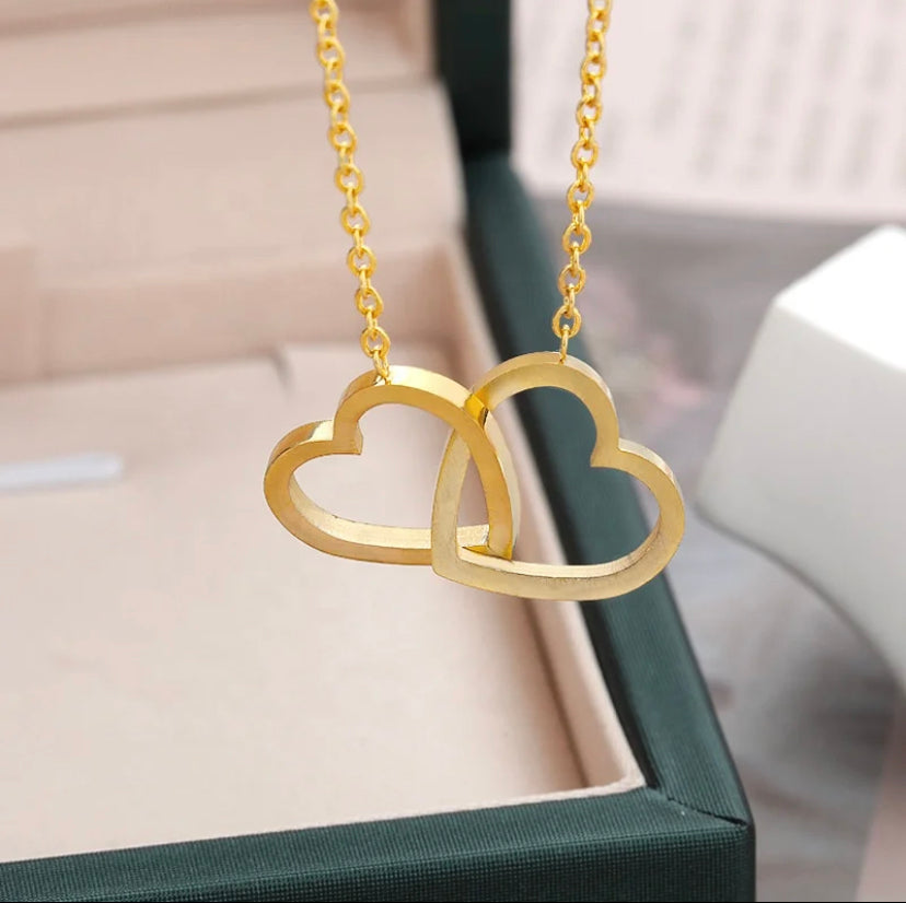 Double Heart Gold Plated Necklace
