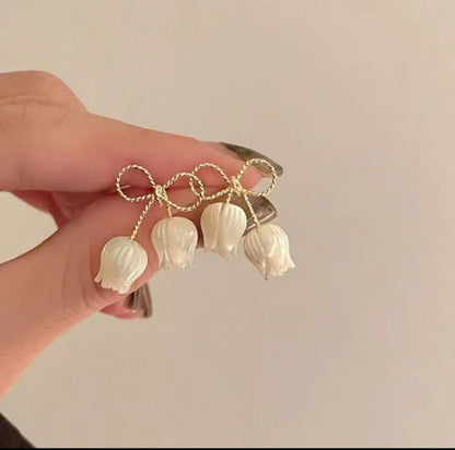 White Tulip Bow Earrings