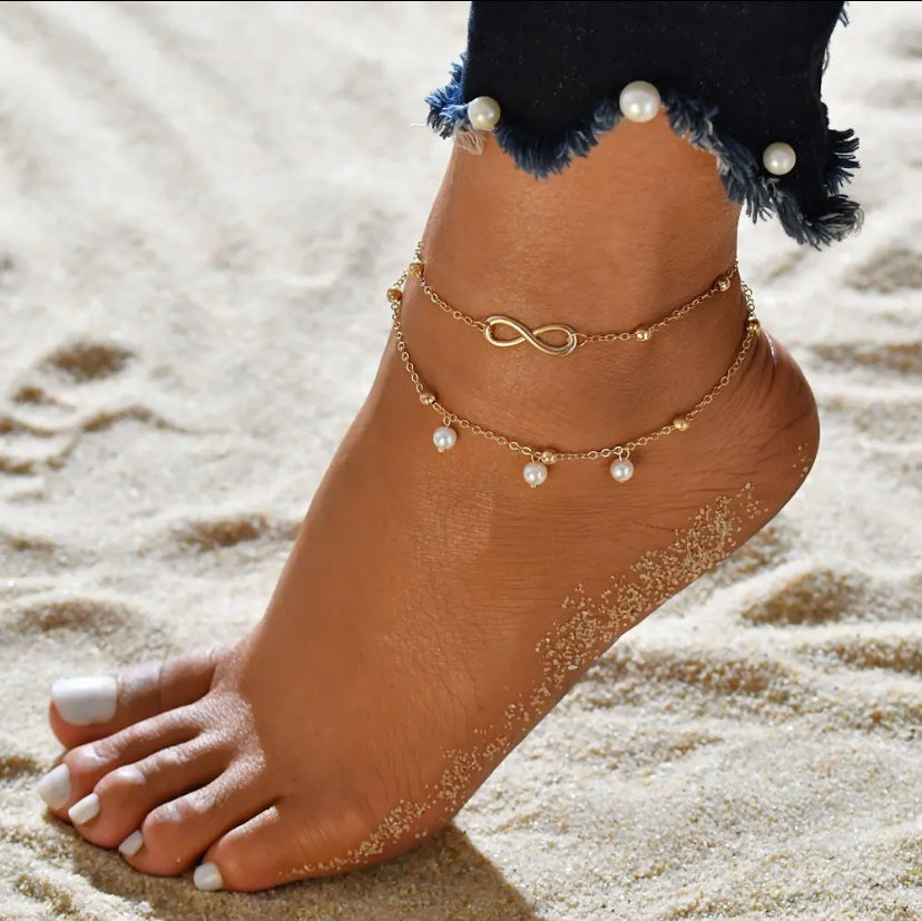 Double Layered Pearl Infinity Anklet