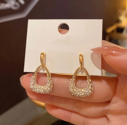 Droplet Shape Pearl & Diamond Studded Earrings