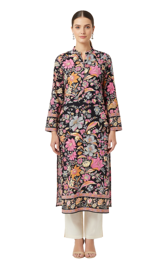Kashmiri Noir Floral Printed Kurta
