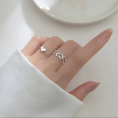 Silver Heart Rings ~ Set of 2
